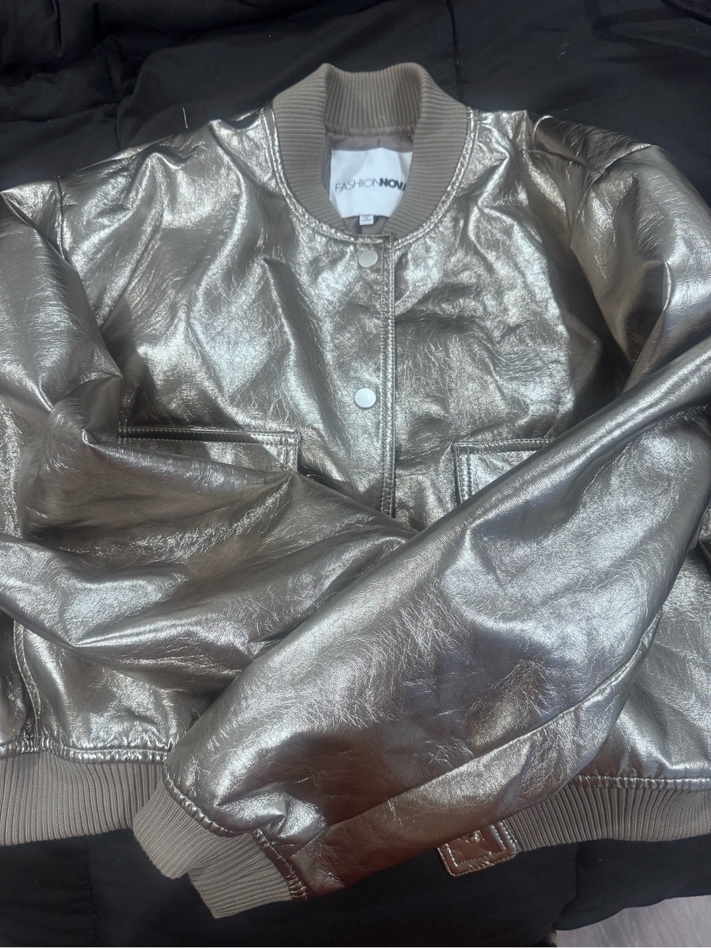Fashion Nova Metallic Silver Bomber Jacket - Shimmering Silver worn once